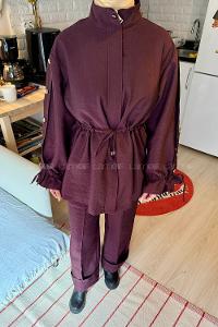 Lamelif Bağlama Detaylı Etekli Takım Mürdüm