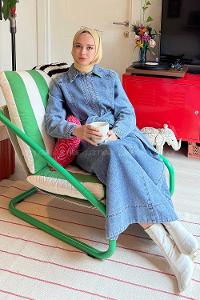 Lamelif Bağlama Detaylı Kot Elbise Açık Mavi