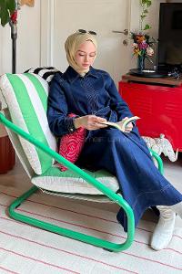 Lamelif Bağlama Detaylı Kot Elbise Koyu Mavi