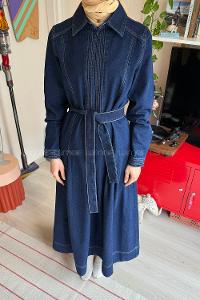 Lamelif Bağlama Detaylı Kot Elbise Koyu Mavi