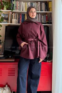 Lamelif Bağlama Detaylı Omuz Apoletli Trençkot Bordo