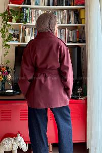 Lamelif Bağlama Detaylı Omuz Apoletli Trençkot Bordo