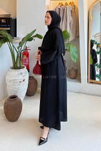 Lamelif Balon Kol Bağlamalı Tesettür Elbise Siyah