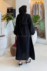 Lamelif Balon Kol Bağlamalı Tesettür Elbise Siyah