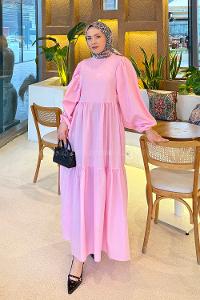 Candy Pink Crew Neck Cotton Printed Dresess