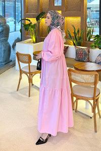 Candy Pink Crew Neck Cotton Printed Dresess