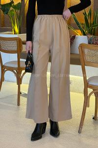 Lamelif Bel Lastikli Pantolon Bej