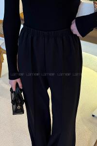 Lamelif Bel Lastikli Pantolon Siyah