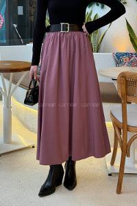 Lamelif Cep Detaylı Tensel Kloş Etek Gül Kurusu