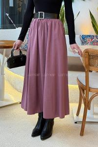 Lamelif Cep Detaylı Tensel Kloş Etek Gül Kurusu