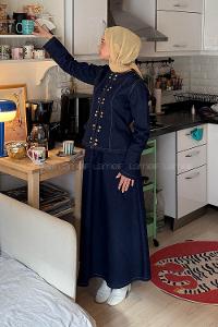 Lamelif Çıtçıt Detaylı Etekli Kot Takım Koyu Mavi