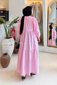 Candy Pink Crew Neck Cotton Printed Dresess