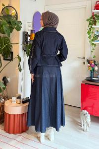 Lamelif Fermuar Detaylı Etekli Takım Kot Mavisi