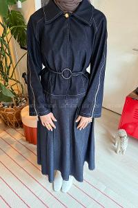 Lamelif Fermuar Detaylı Etekli Takım Kot Mavisi