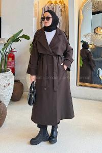 Bitter Brown Long Arm Lycra Polyester Trench Coat