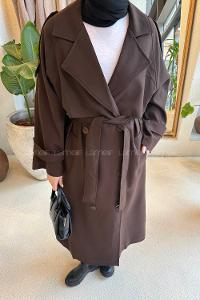 Bitter Brown Long Arm Lycra Polyester Trench Coat