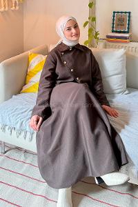 Lamelif Gold Düğme Detaylı Etekli Takım Acı Kahve