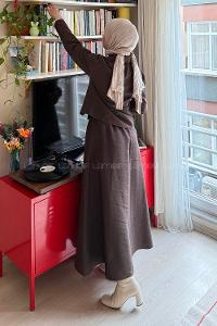 Lamelif Gold Düğme Detaylı Etekli Takım Acı Kahve