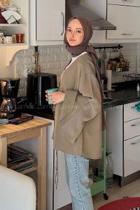 Lamelif İspanyol Kol Bağlama Detaylı Gömlek Haki