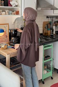 Lamelif İspanyol Kol Bağlama Detaylı Gömlek Kahverengi