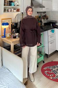 Lamelif Kemerli Ceket Kahve