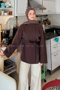 Lamelif Kemerli Ceket Kahve