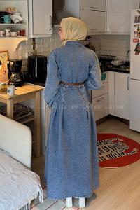 Lamelif Kemerli Kot Elbise Açık Mavi