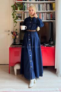 Lamelif Kemerli Kot Elbise Kot Mavisi