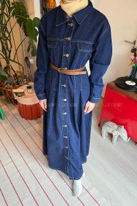 Lamelif Kemerli Kot Elbise Kot Mavisi