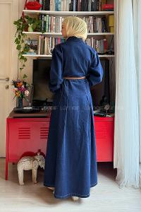 Lamelif Kemerli Kot Elbise Kot Mavisi