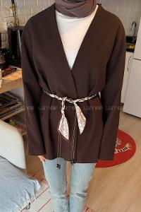 Lamelif Kemerli Tesettür Ceket Kahverengi