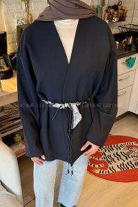 Lamelif Kemerli Tesettür Ceket Lacivert