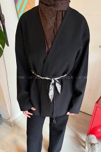 Lamelif Kemerli Tesettür Ceket Siyah