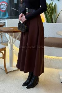 Bitter Brown Polyester Flared Skirt Skirt