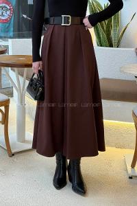 Bitter Brown Polyester Flared Skirt Skirt