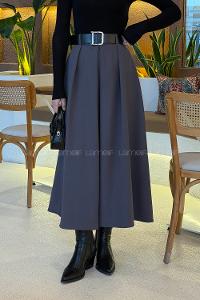 Anthracite Polyester Flared Skirt Skirt