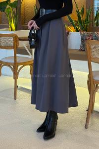 Anthracite Polyester Flared Skirt Skirt