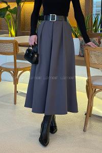 Anthracite Polyester Flared Skirt Skirt