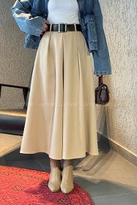 Beige Polyester Flared Skirt Skirt