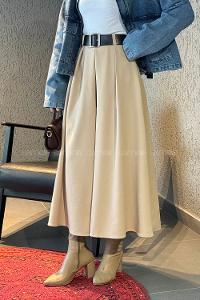 Beige Polyester Flared Skirt Skirt