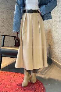 Beige Polyester Flared Skirt Skirt