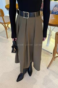 Khaki Polyester Flared Skirt Skirt