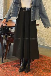 Black Polyester Flared Skirt Skirt