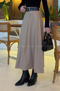 Brown With Milk Cotton Elastan Unprinted Flare Skirt