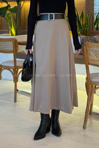 Brown With Milk Cotton Elastan Unprinted Flare Skirt