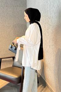 White Shirt Collar Long Arm Cotton Shirt