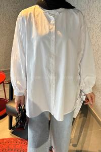 White Shirt Collar Long Arm Cotton Shirt