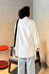 White Shirt Collar Long Arm Cotton Shirt