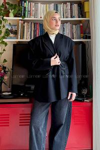 Lamelif Kol Detaylı Oversize Ceket Siyah