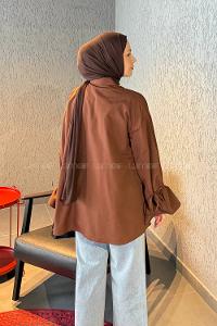 Lamelif Kol Tünel İp Detaylı Gömlek Acı Kahve